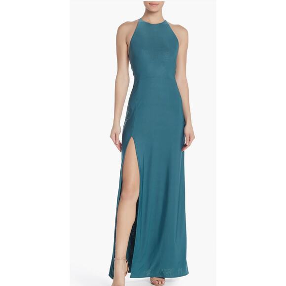 LOVE X DESIGN NWOT Slinky Halter Maxi Dress in Atlantic blue. Size M - Picture 1 of 8